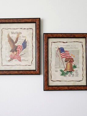 Vintage Bill of Rights Declaration of Independence Framed Art Set Americana MCM